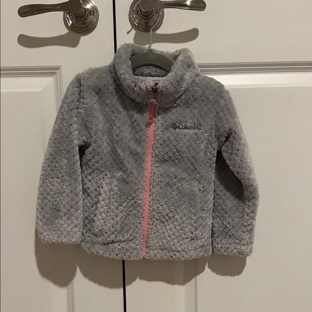 Columbia Soft Gray Jacket with Pink Accent